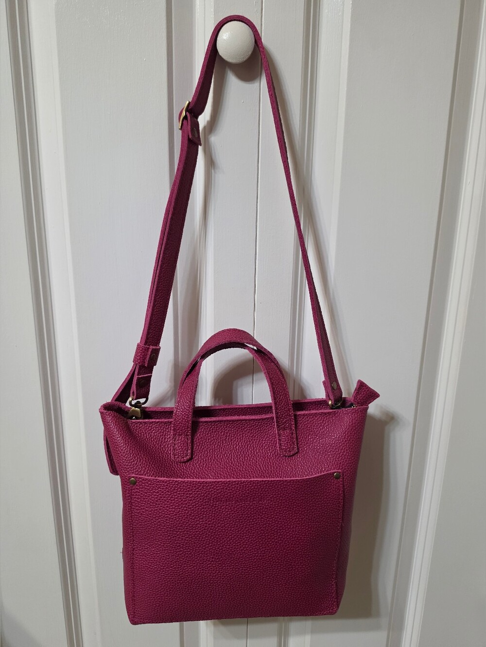 Portland Leather Mini Crossbody Tote with Zipper/Color: Cosmo